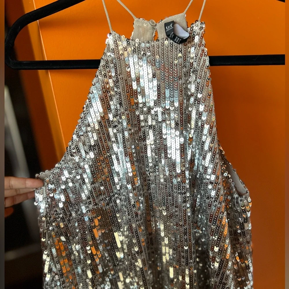 ZARA Trf Collection Sequin Silver Halter Top Size XS - Picture 5 of 7